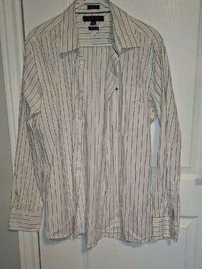 Tommy Hilfiger‎ White Dress Shirt with Navy Stripes